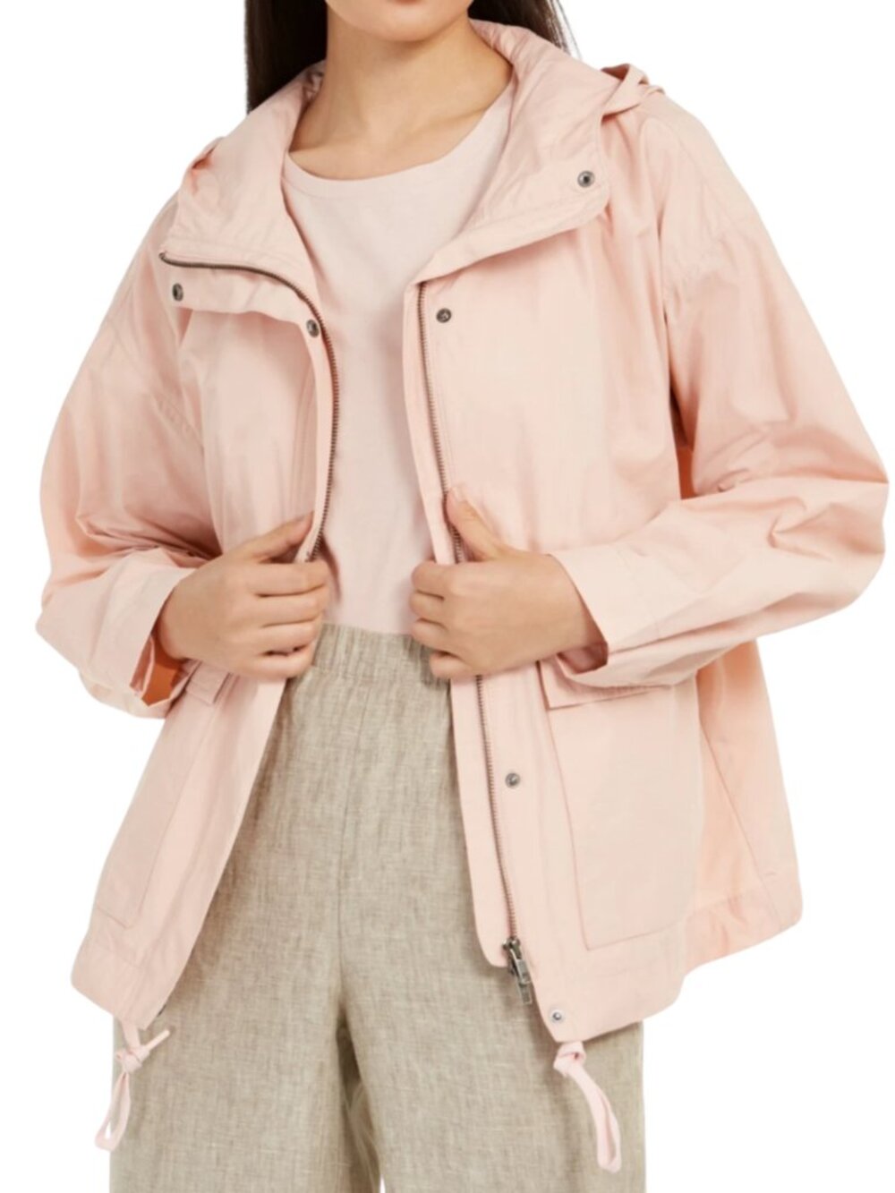 Eileen Fisher Hooded Full Zip Windbreaker Jacket Womens XXS Pink Minimalist Chic